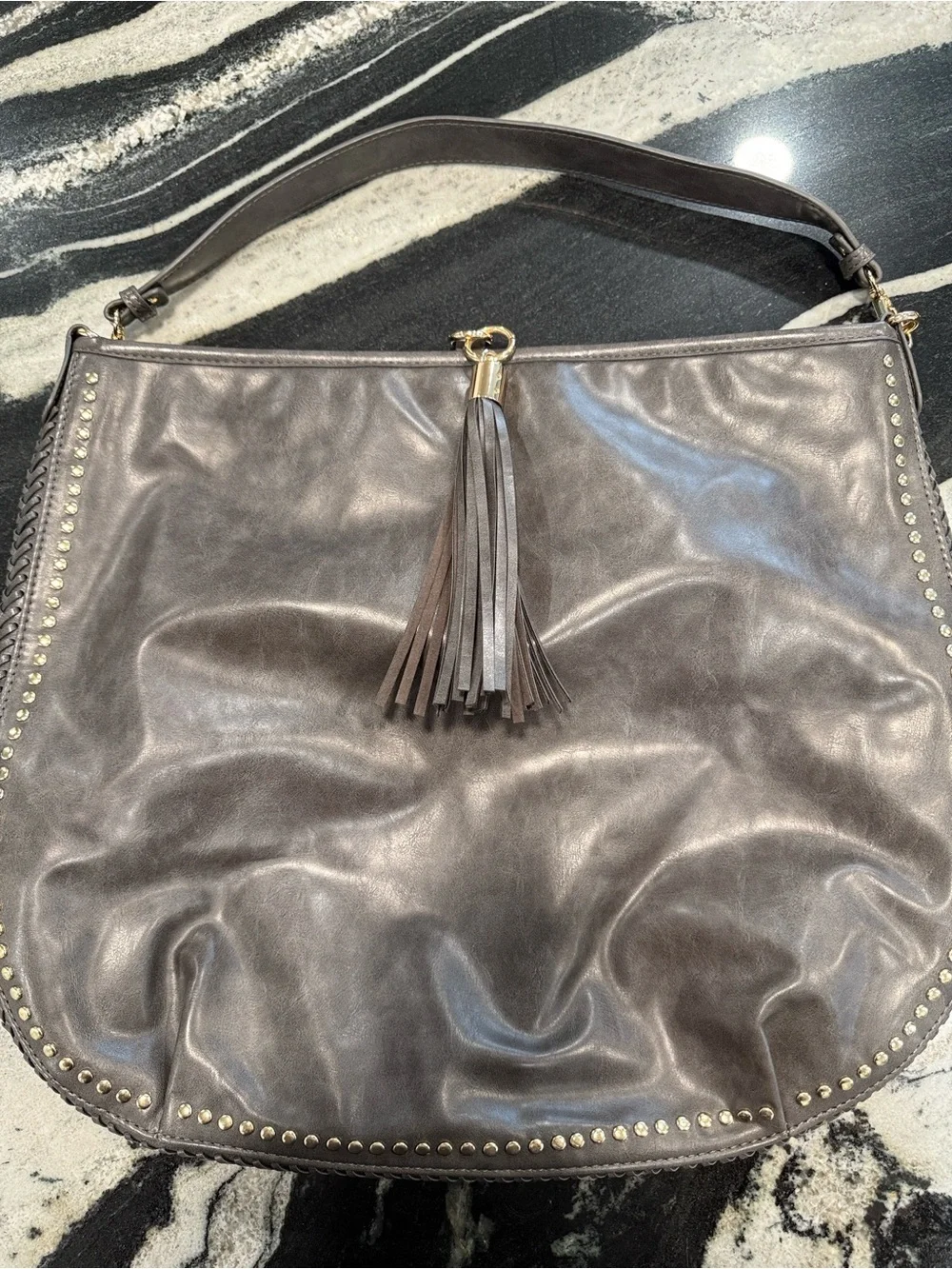 Black Leather Tassel Hobo Bag